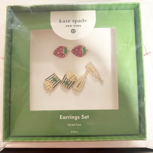 Kate Spade New York Jewelry - Kate‎ Spade New York Earrings Set - Strawberries French Fries Champagne Bottle